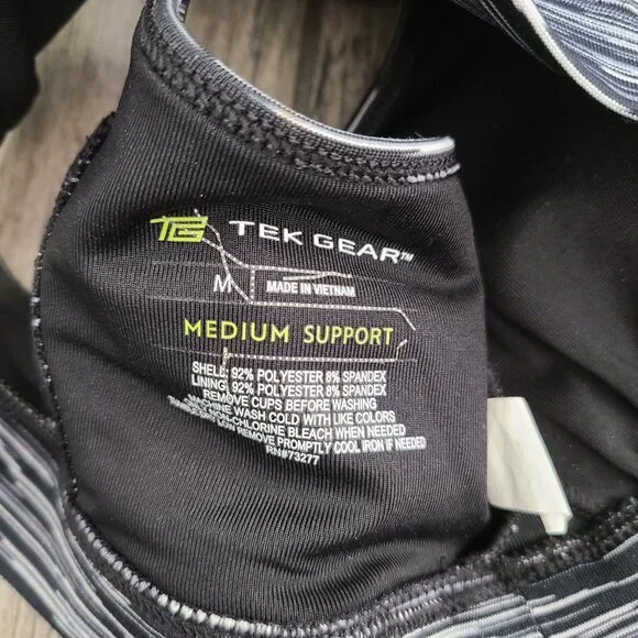 Tek Gear Medium Support Sports Bra Black Gray Striped Medium women's - Picture 8 of 8